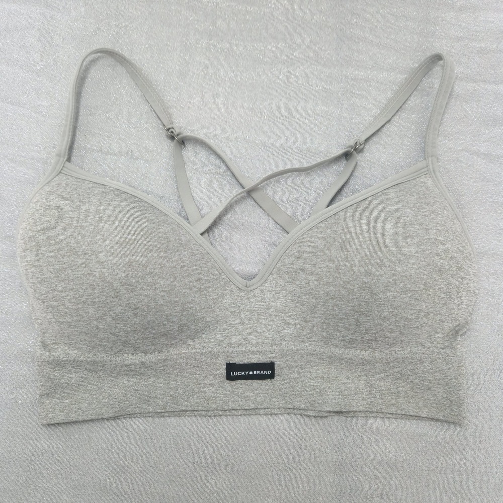 Lucky Brand Womens Seamless‎ Bralette Heather Grey Criss Cross Straps Size L